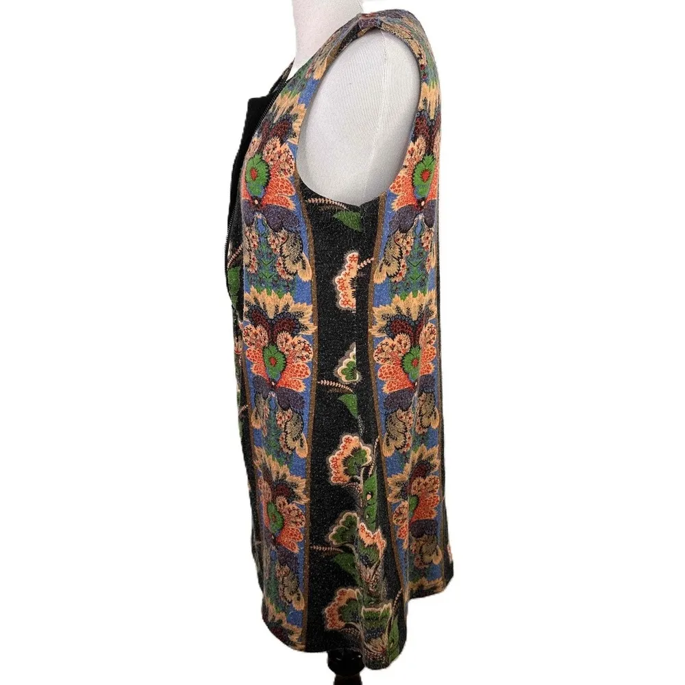 Aryeh Women's Black Sleeveless Floral Zipper Tunic Sweater Dress Size Medium - Image 4