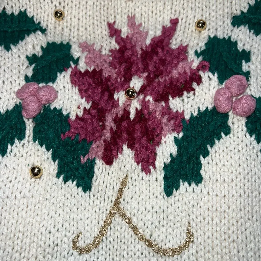 Vintage Lecomte Hand Knit Sweater Vest Sleeveless Cardigan Floral Button Down XL Pink - Image 10