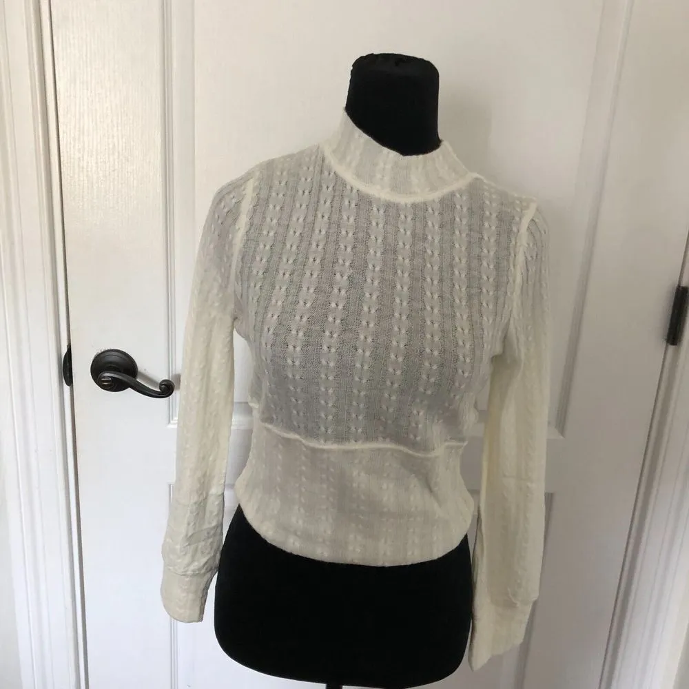 Band Of The Free Womens Blouse M Ivory Mock Neck Long Sleeve NWT‎ - Image 2