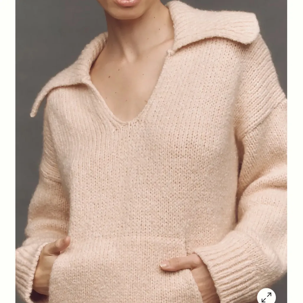 Pilcro X Anthropologie Collared Pouch-Pocket Sweater Dusty Pink Polo Wool Blend - Image 5