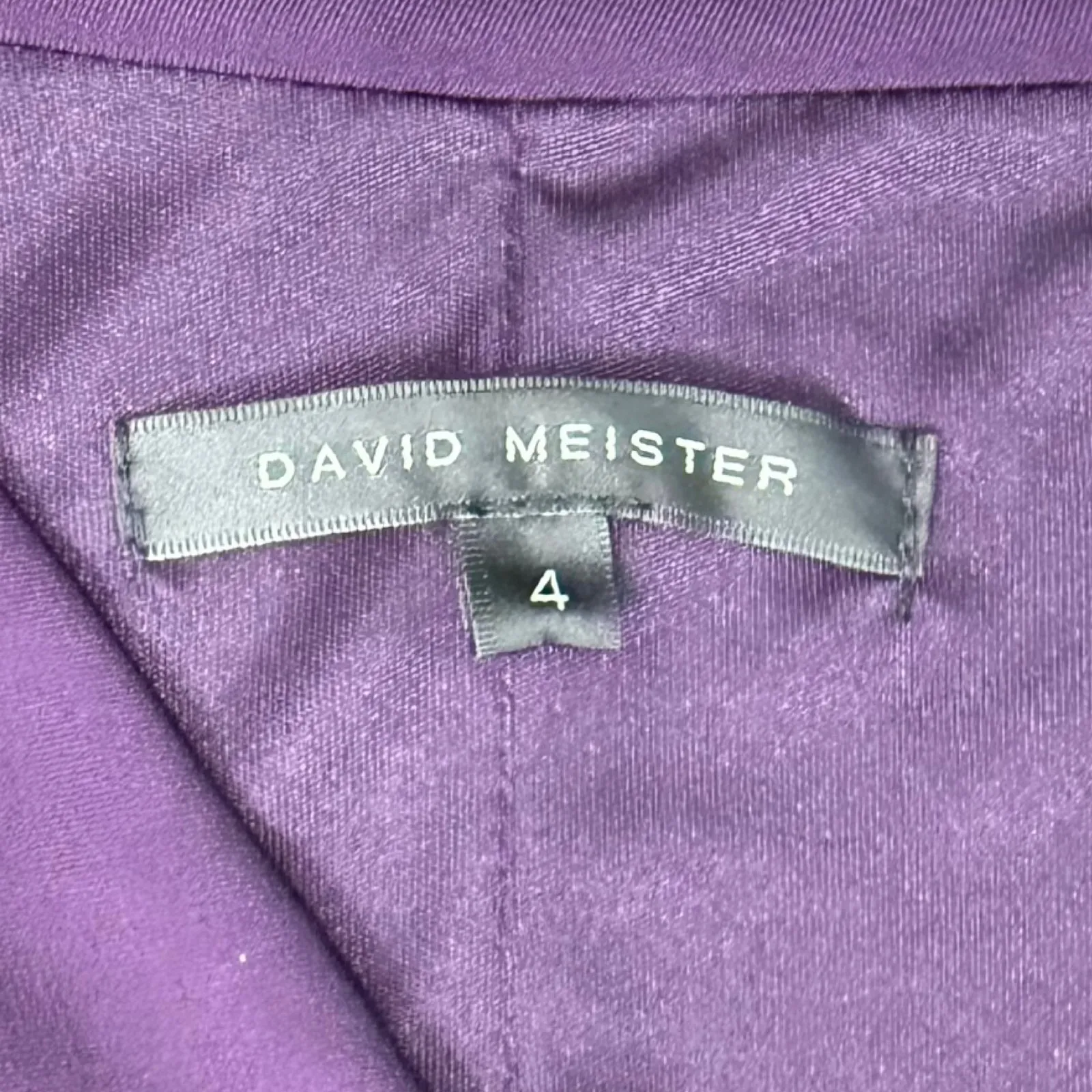 David Meister Ruched Asymmetrical Purple Faux Wrap Long Sleeve Sheath Dress sz 4 - Image 5