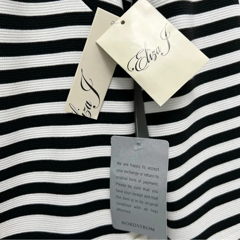 Eliza J Black White Striped Dress Stripes Nautical Shift Pockets Chic Size 6 - Image 8