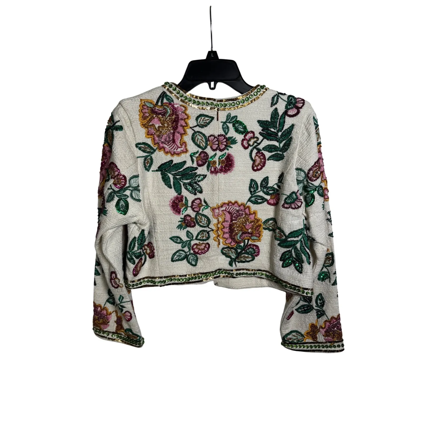 MISA Los Angeles Embellished Floral Cropped Jacket Women's Size L - Image 6