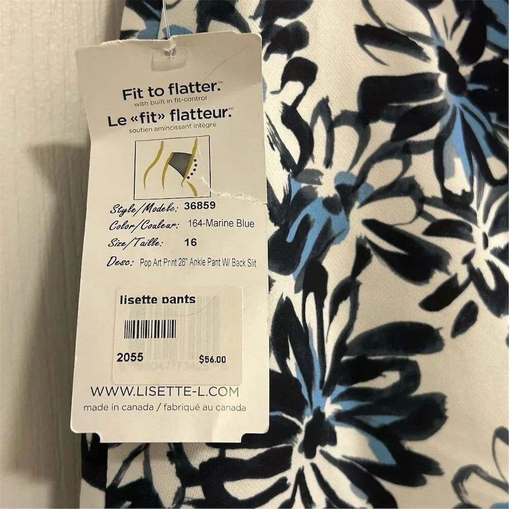 Lisette L Montreal Women's Floral Pop Art 26” Ankle Pants Back Slit Blue Size 16 - Image 11