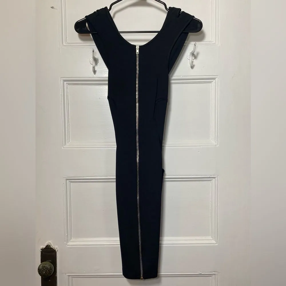 ALEXANDER WANG Bodycon Zipper Front Ponte Mini Dress Crisscross Back Black Sz 6 - Image 4