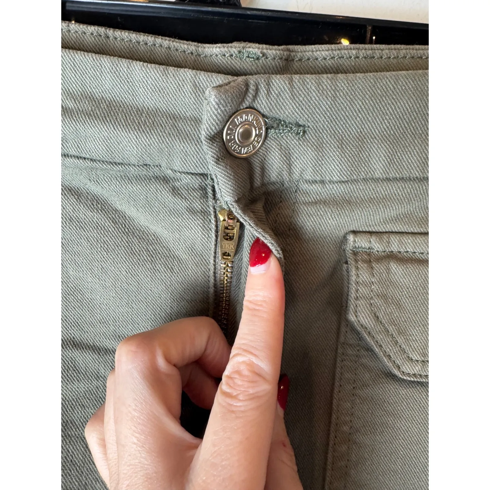 7 For‎ All Mankind Skirt Women 32 Olive Green Moss Utility Pocket Raw Hem Mini - Image 6