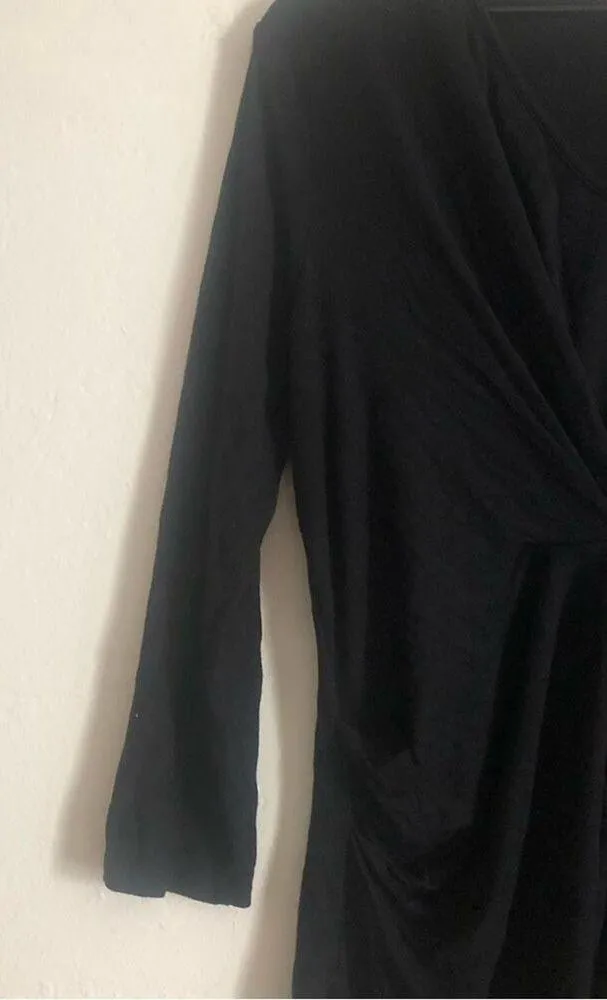 Harve Benard V-Neck 3/4 Sleeve Gathered Front Tunic Sweater Top - Image 2