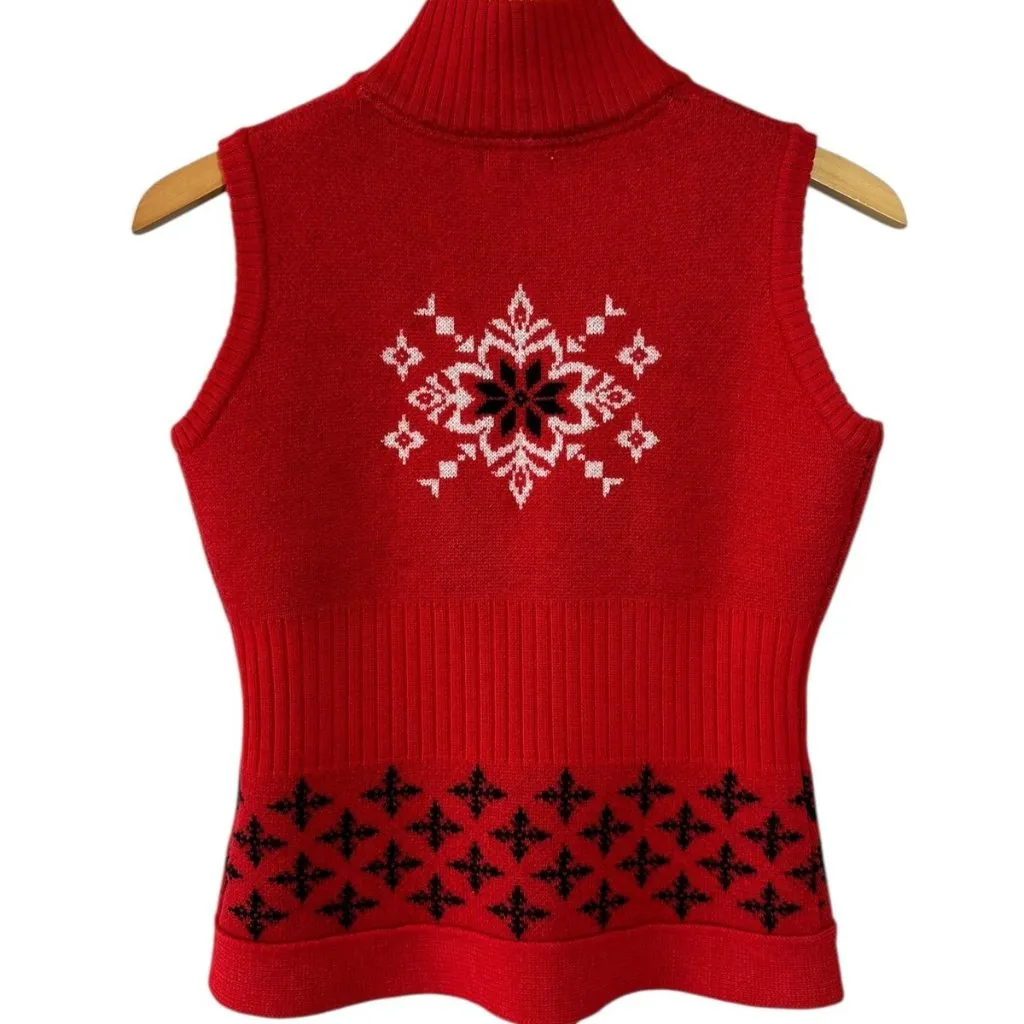 Neve Red Wool Nordic Snowflake Sweater Vest Zip Front Size Small - Image 6