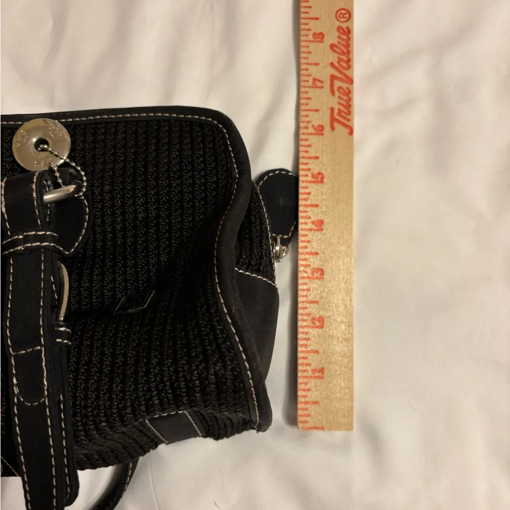 The Sak Black Woven Satchel Handbag Leather Trim Top Zip - Image 5