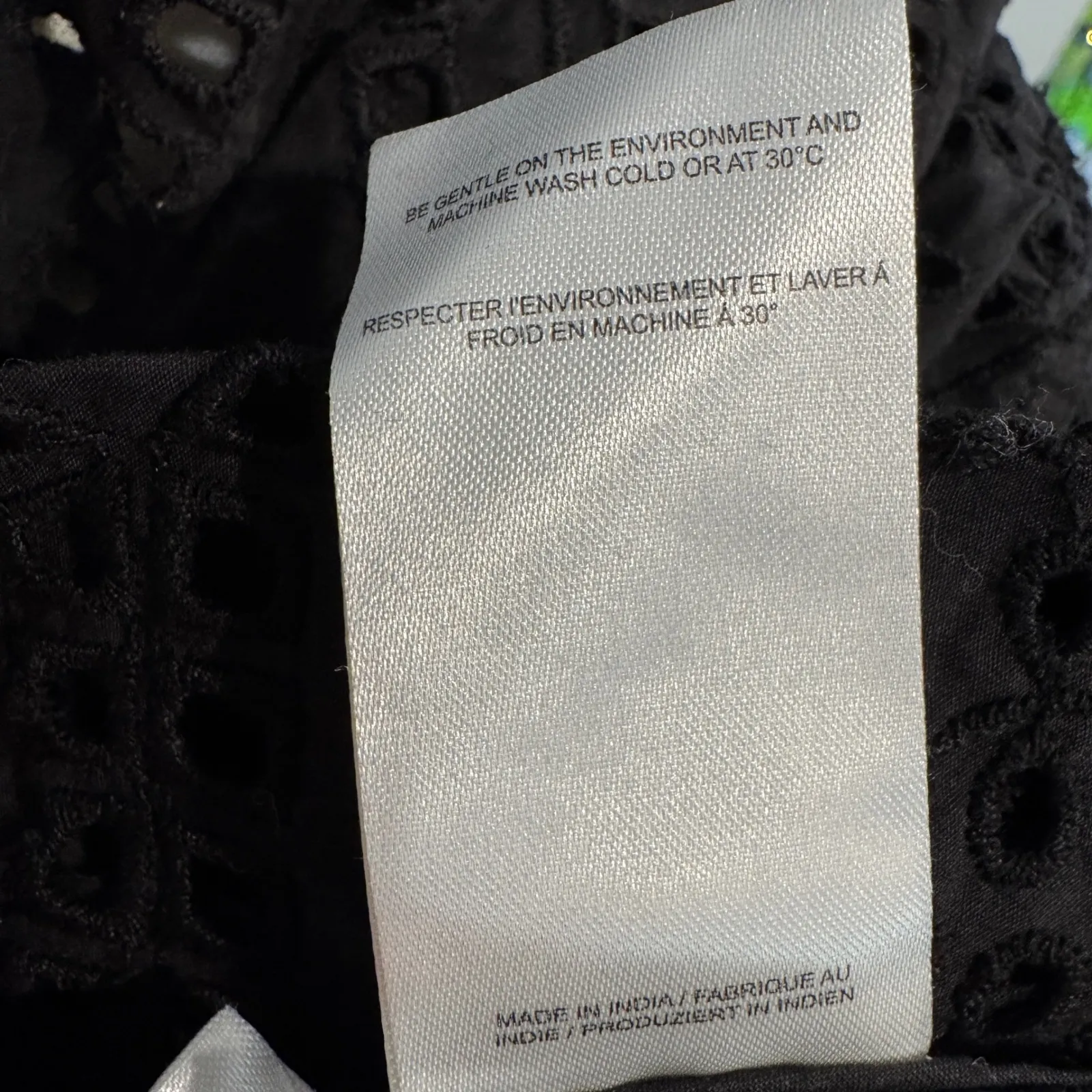 Ganni Black Eyelet Puff Sleeve Button Up Mini Shirt Dress Size 38 - Image 7