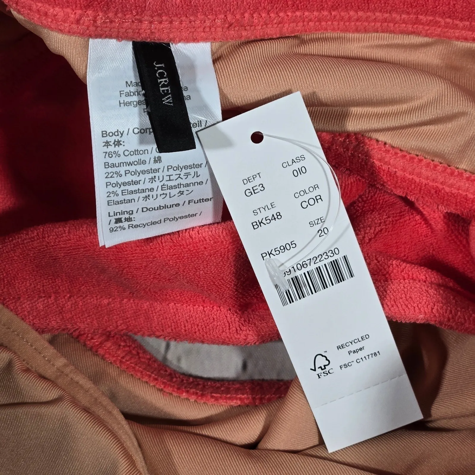 J Crew One Piece Swimsuit Coral Terrycloth Size 20 Style‎ BK548 - Image 3