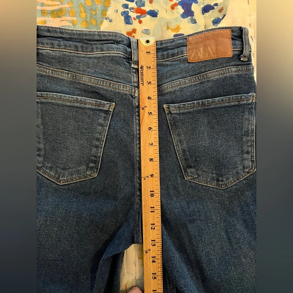 ZARA 6 Straight Leg Raw Hem Blue Jeans - Image 11