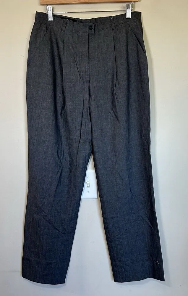 Escada Women's 40 Wool Silk Pockets Pleated Straight Leg Trousers Gray - Image 1