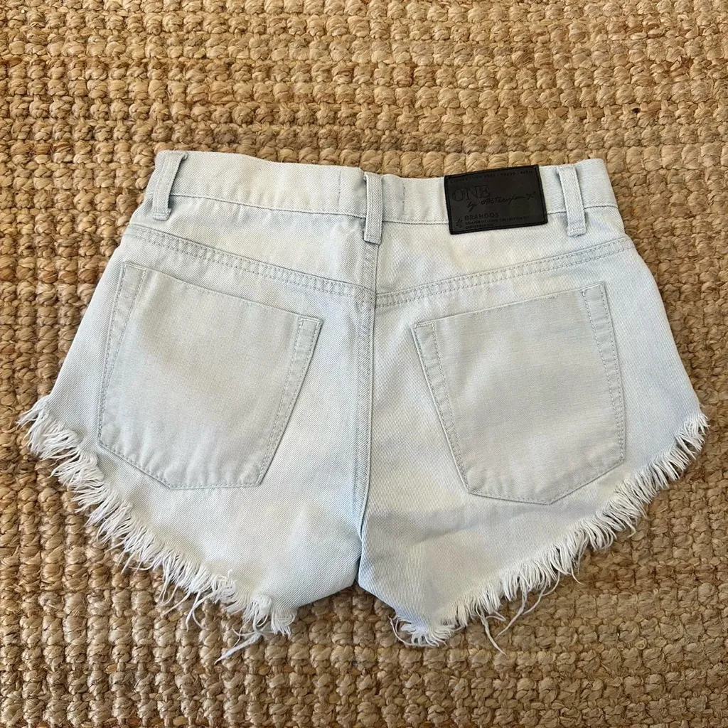 One Teaspoon Light Blue Frayed Jean Shorts - Image 8