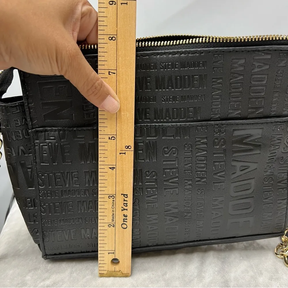 Steve Madden Black Floral Logo Printed Chain Strap Crossbody Roses Shoulder Bag - Image 9