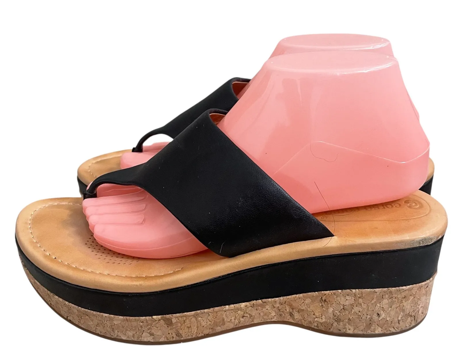 Corso Como Sz 10m Black Leather Thong Platform Cork Wedge Sandals Women's Shoes - Image 1