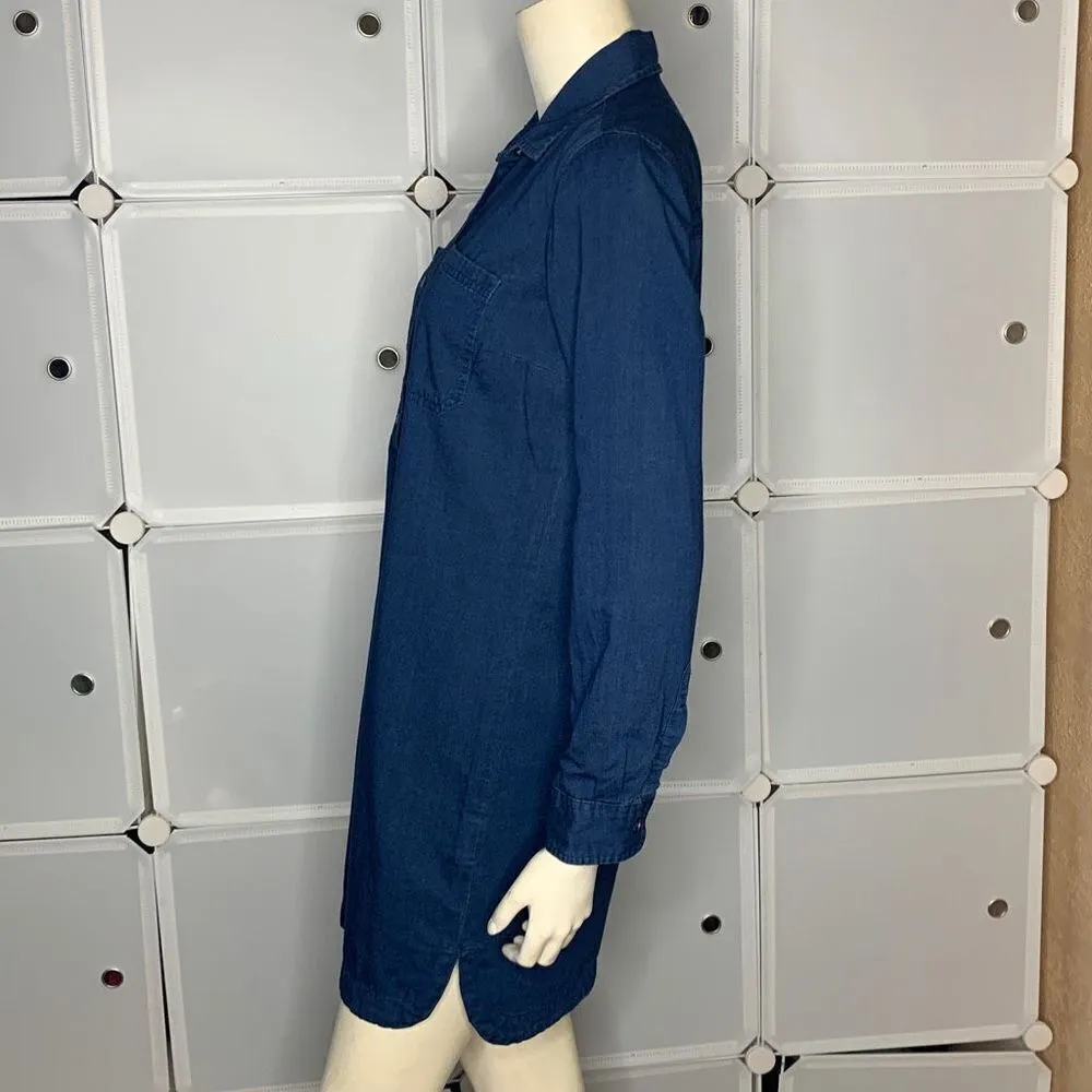 Old Navy Dark Navy Wash Chambray Long Sleeve Shirt Dress 100% Cotton Size XS - Image 8