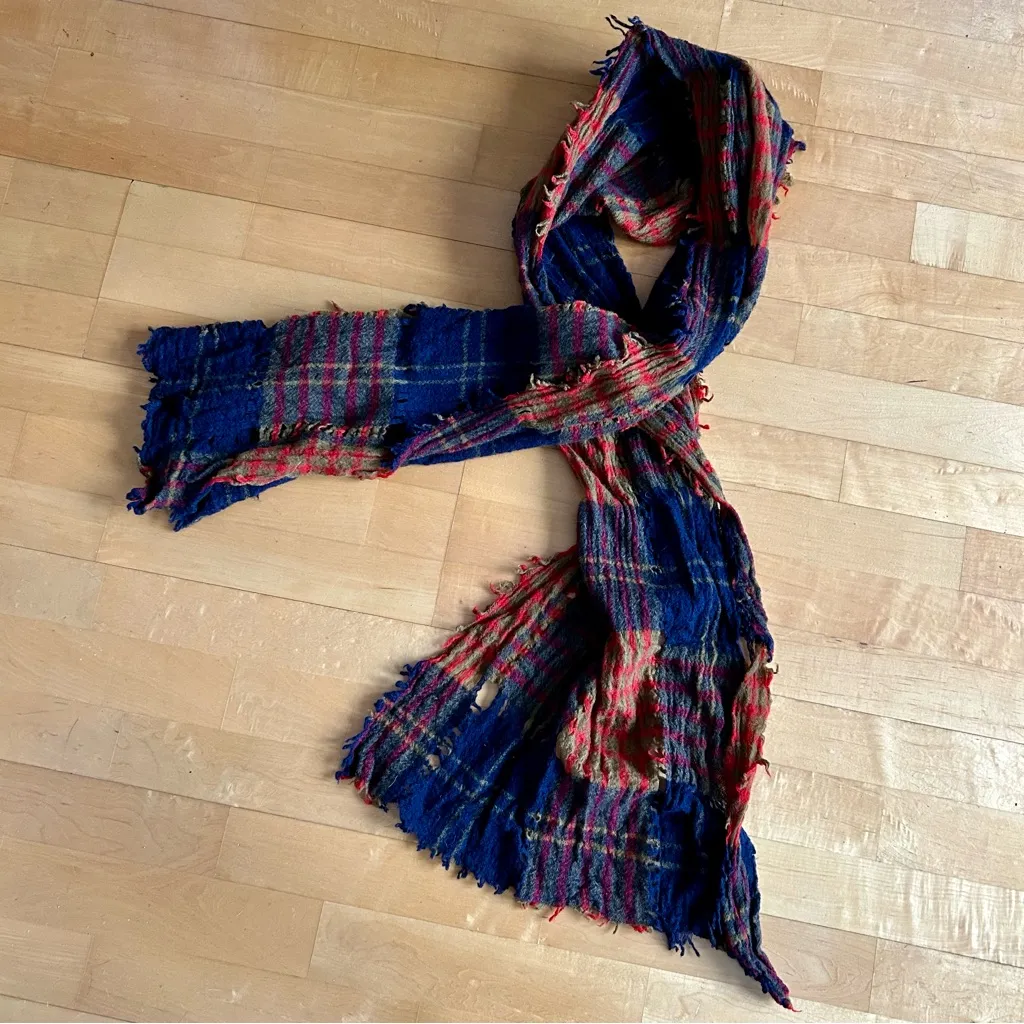 Madewell Distressed Plaid Wool Scarf, Colorful Muted Earth Tones, Unisex - Image 13