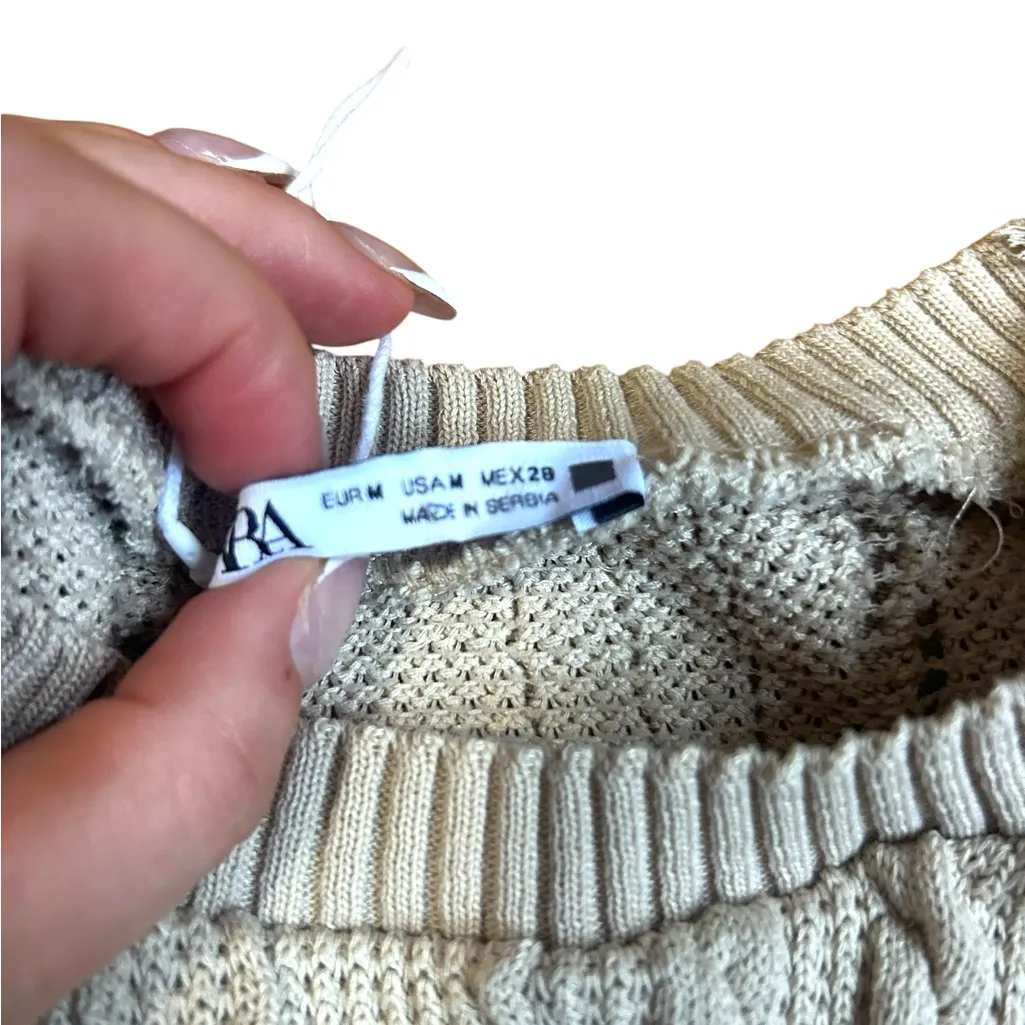 Zara Tan Cable Knit Crop Top Size Medium - Image 3