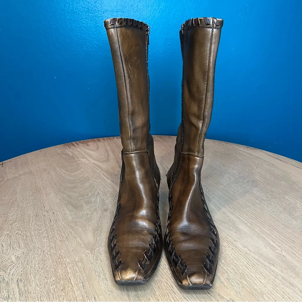 PIKOLINOS Whipstich Brown Leather Square Toe Wedge Boots Size 38 Women’s 7.5 - Image 7