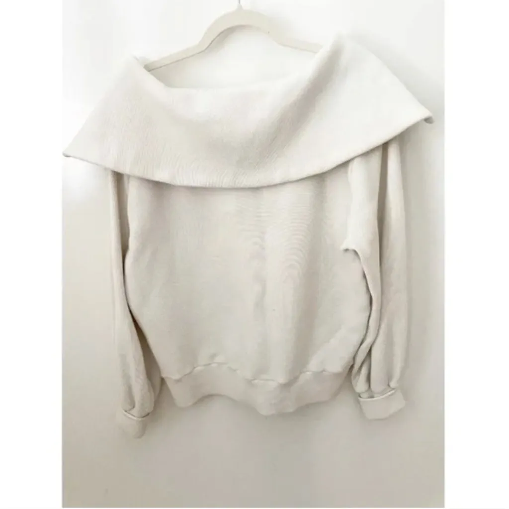 Varley Vine Half Zip  Pullover Ottoman Rib Knit Oversized Spread Collar Ivory - Image 13