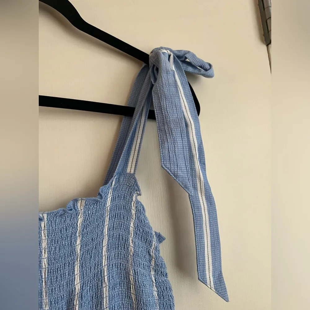 H&M Women Blue and White Striped Jumpsuit with smocking size 4 - Image 7