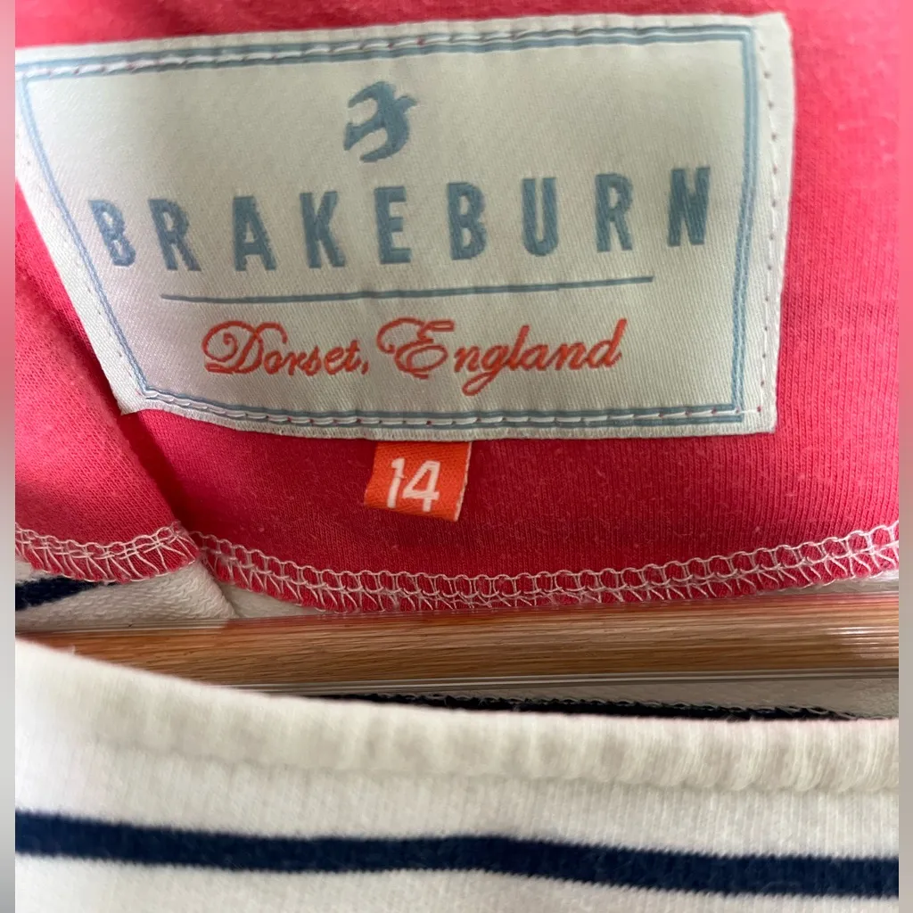 Brakeburn Striped Long Sleeve Coastal Basic Golf White Navy Cotton Top Size 14 - Image 3