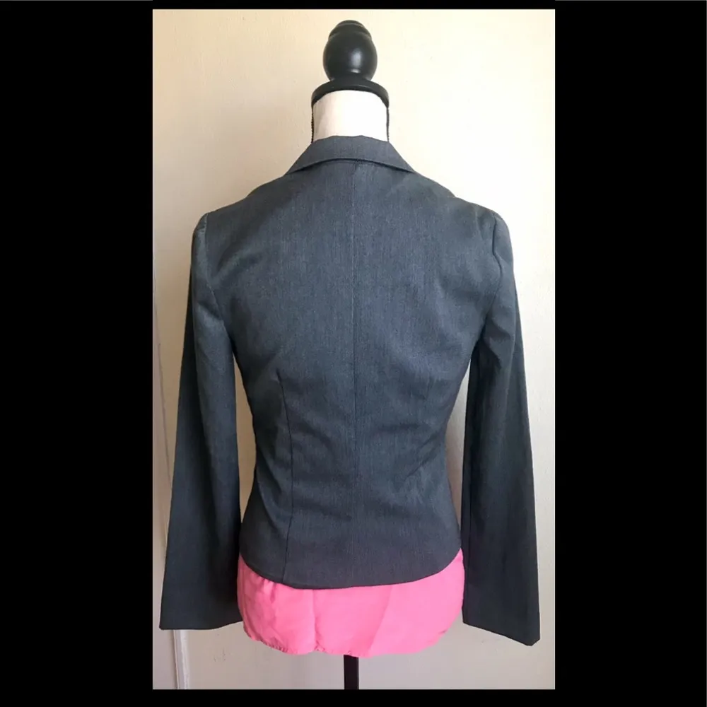 Grey Blazer Suit Jacket w/ Pink Trim Pockets, sz.S - Image 5