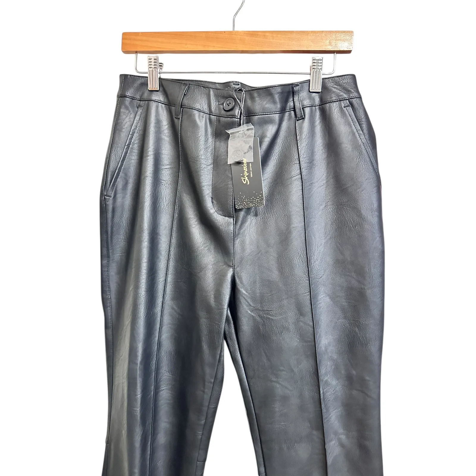 Shinesstar‎ Faux vegan Leather Flare Pants Women's Trousers Black Size L NEW Size L - Image 4