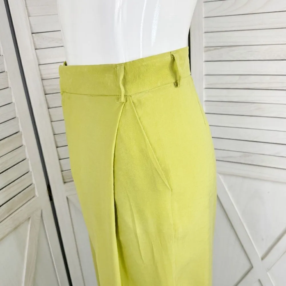 Zara Wide Leg High Rise Trouser Pants Lime Green Yellow Size Small - Image 5