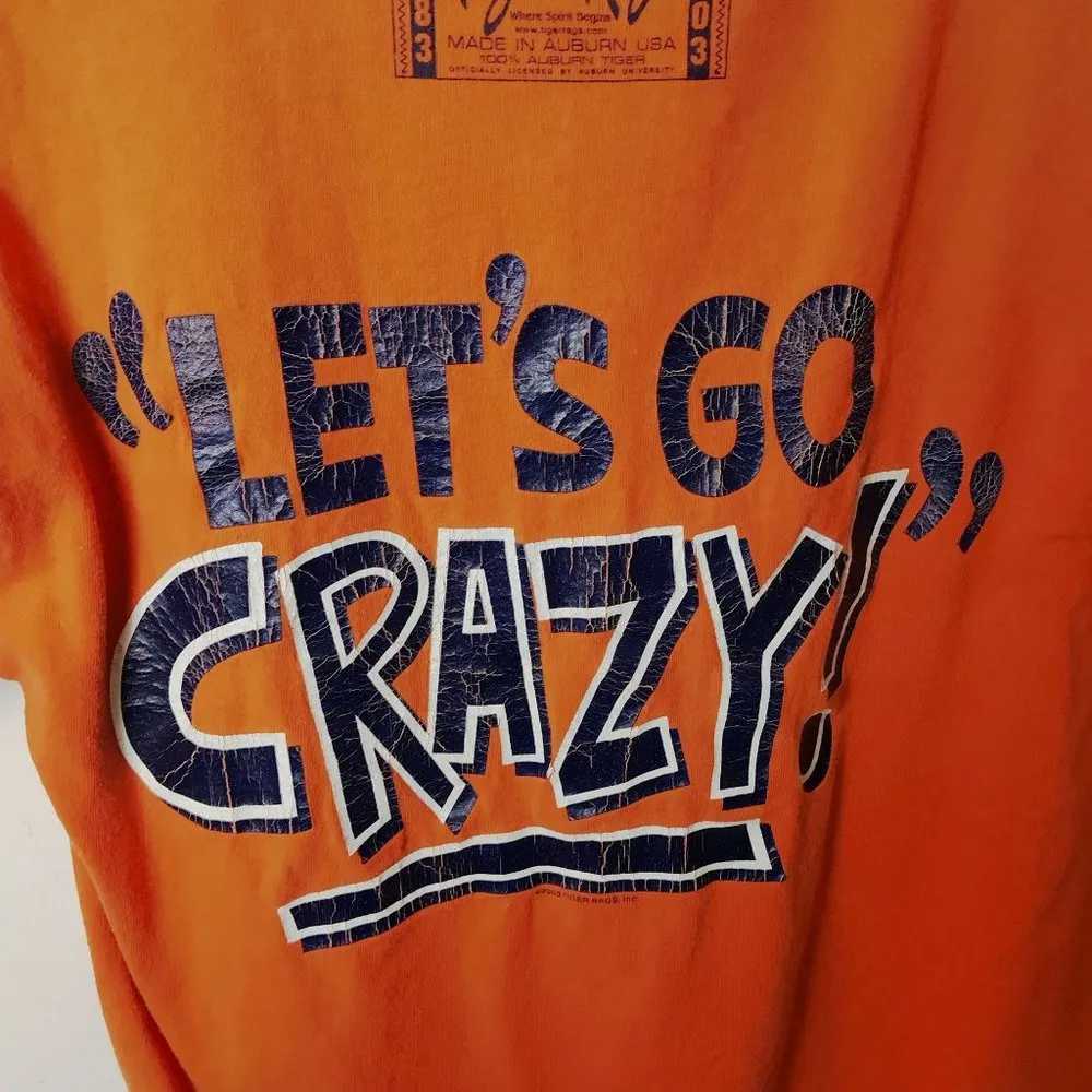 2003 Vintage Auburn Tigers Let's Go Crazy T Shirt 00s Sports Team Graphic Tee - Image 8