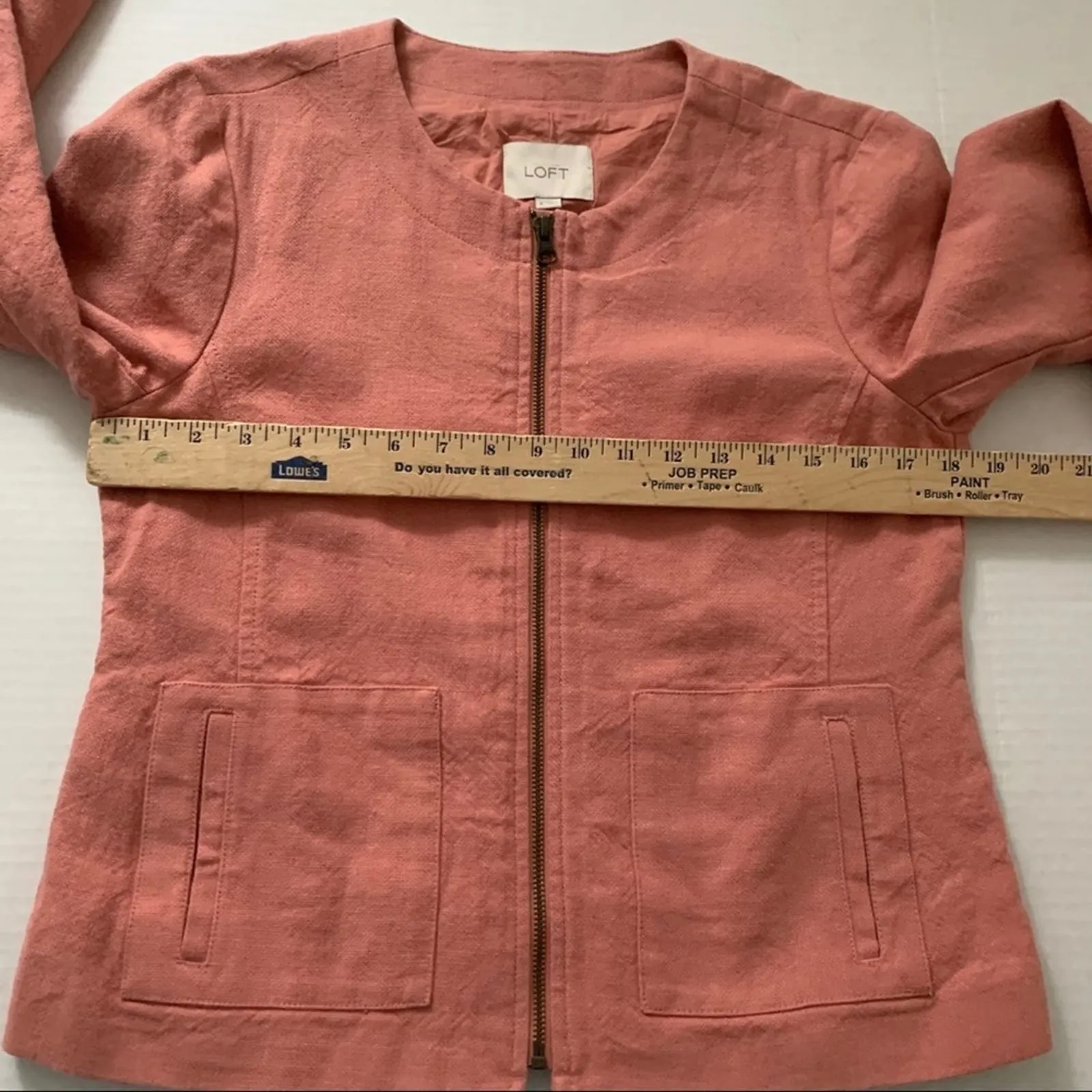 Ann Taylor Loft Linen Blend Jacket Zip Up Pink 6 - Image 3