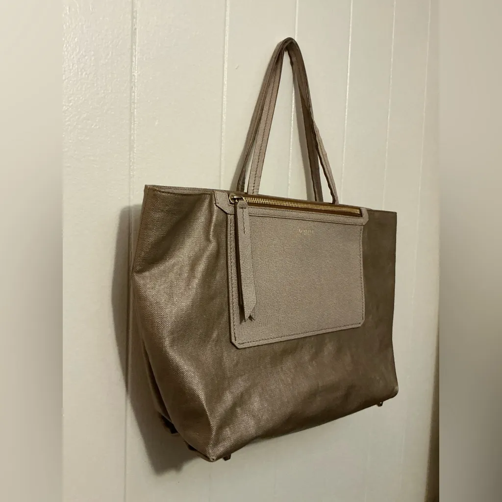 A Rare Vintage Lanvin Champagne Zippered Large Beautiful Leather Tote Handbag Tan - Image 3