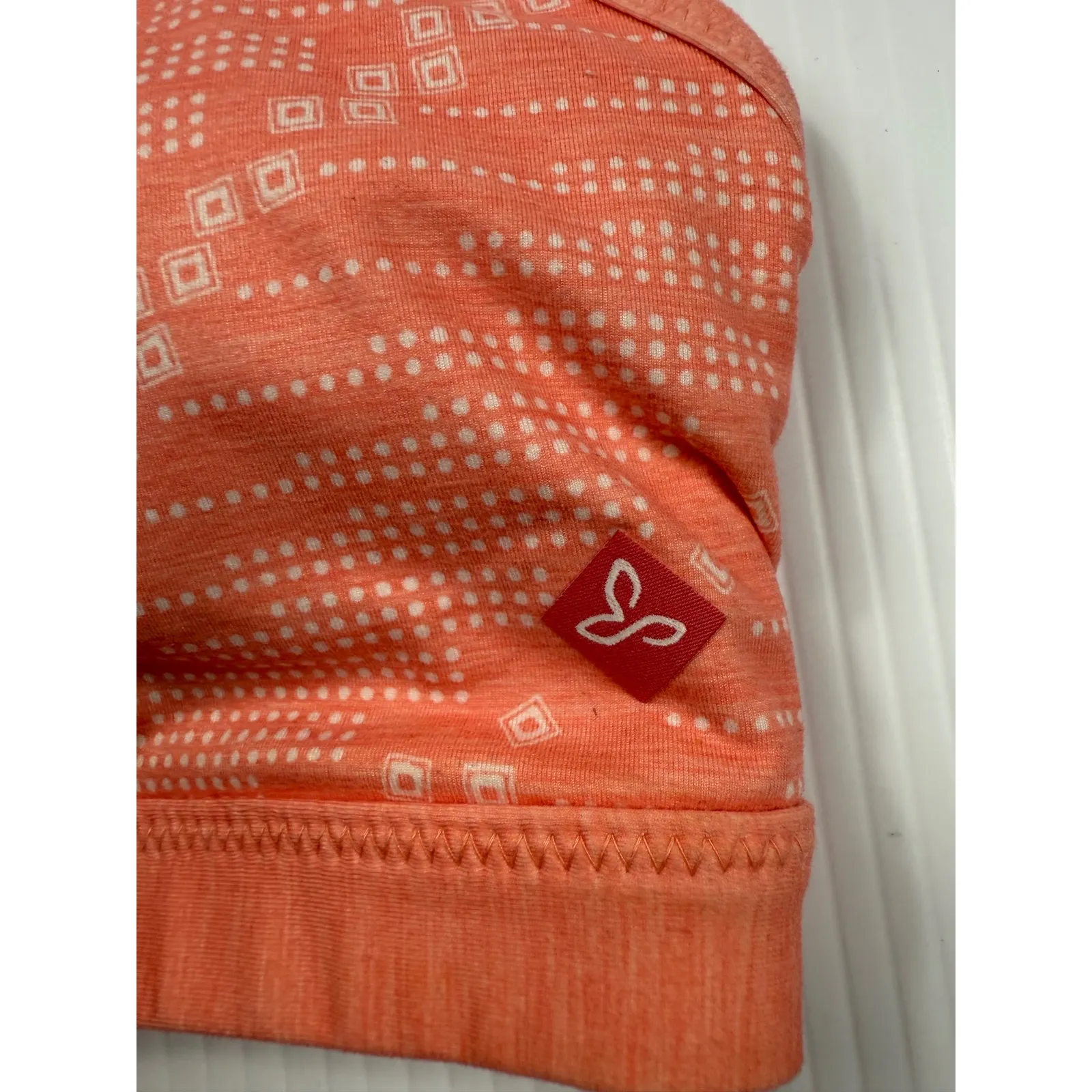 Prana‎ Sports Bra Criss Cross Back Activewear Peach Geometric Print Size XS - Image 3