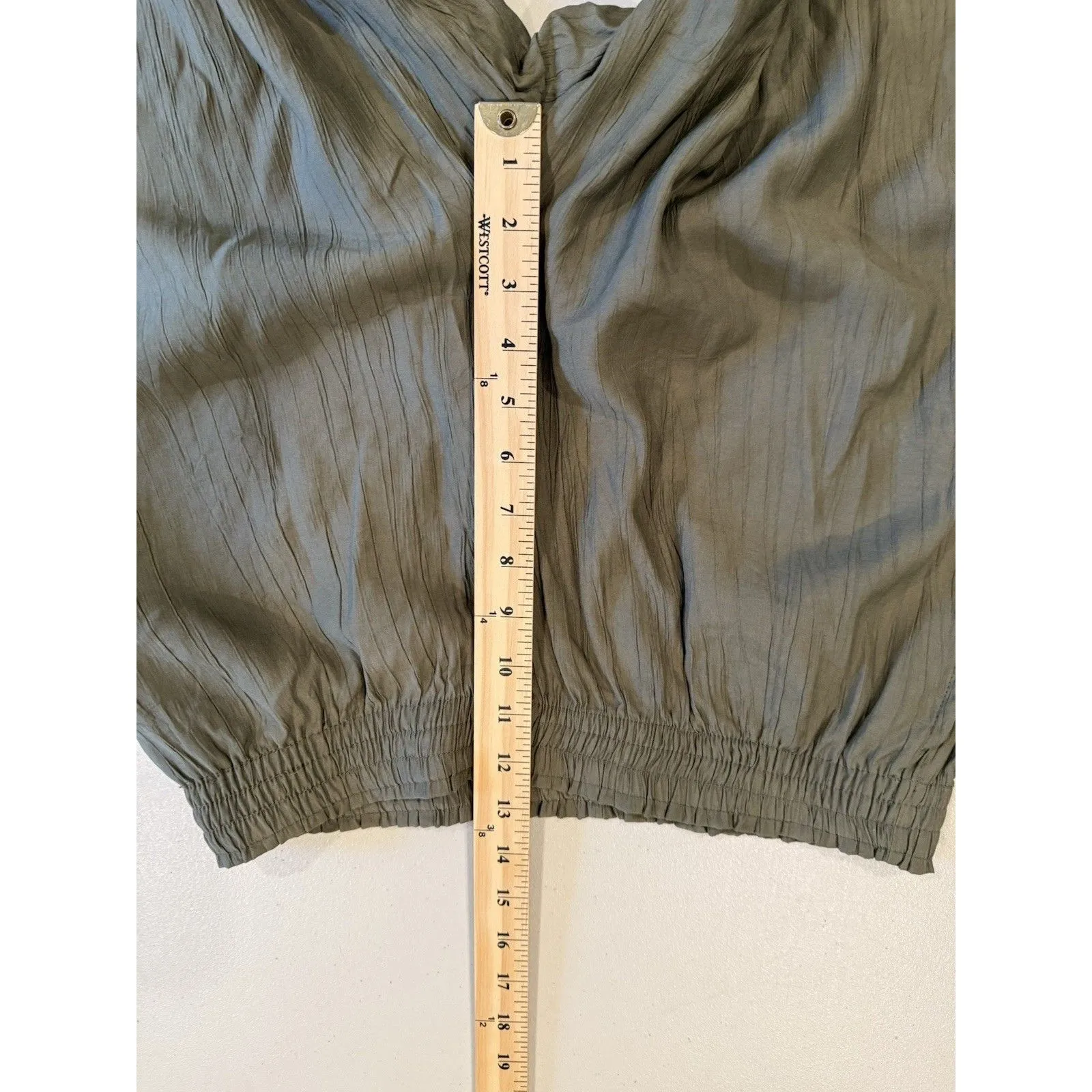 H&M Wide Leg Pants Womens Medium Olive Green Elastic Waist Flowy Travel Lounge - Image 5