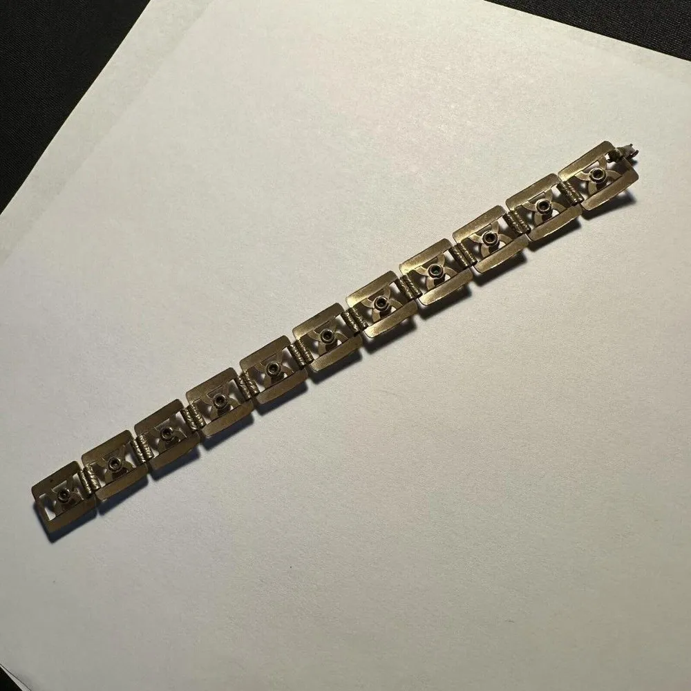 Women’s Bronze Gold Tone Red & Pink Rhinestone Tennis Bracelet 7 Inch - Image 4