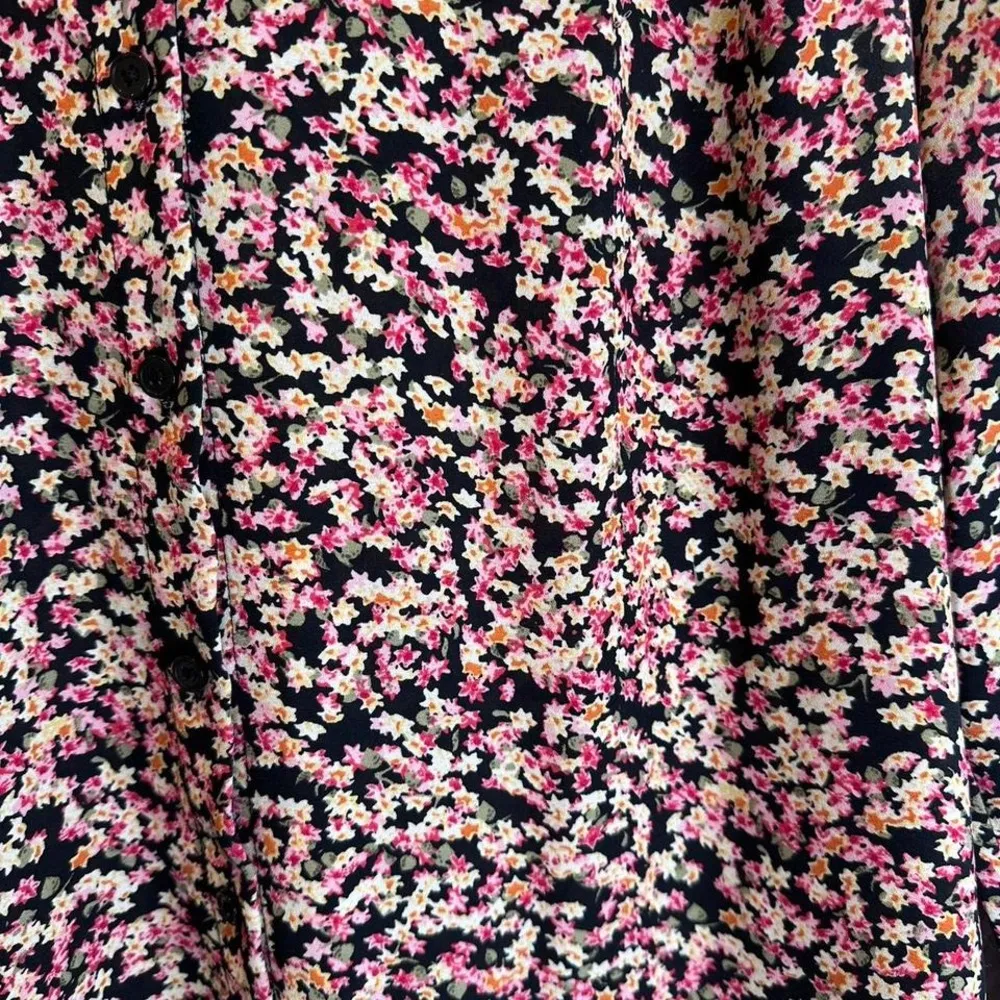 H&M‎ Black Yellow Pink Floral Oversized Button Down Shirt Sz XS - Image 5