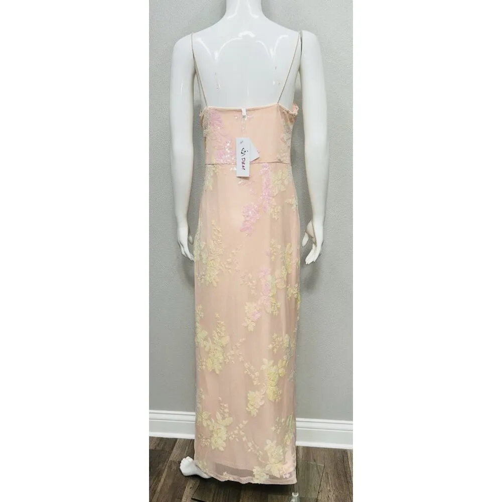 Babydoll Cami Sequin Maxi Dress Pink Scallop Trim 90s Y2K Fairy Formal READ Size M - Image 8