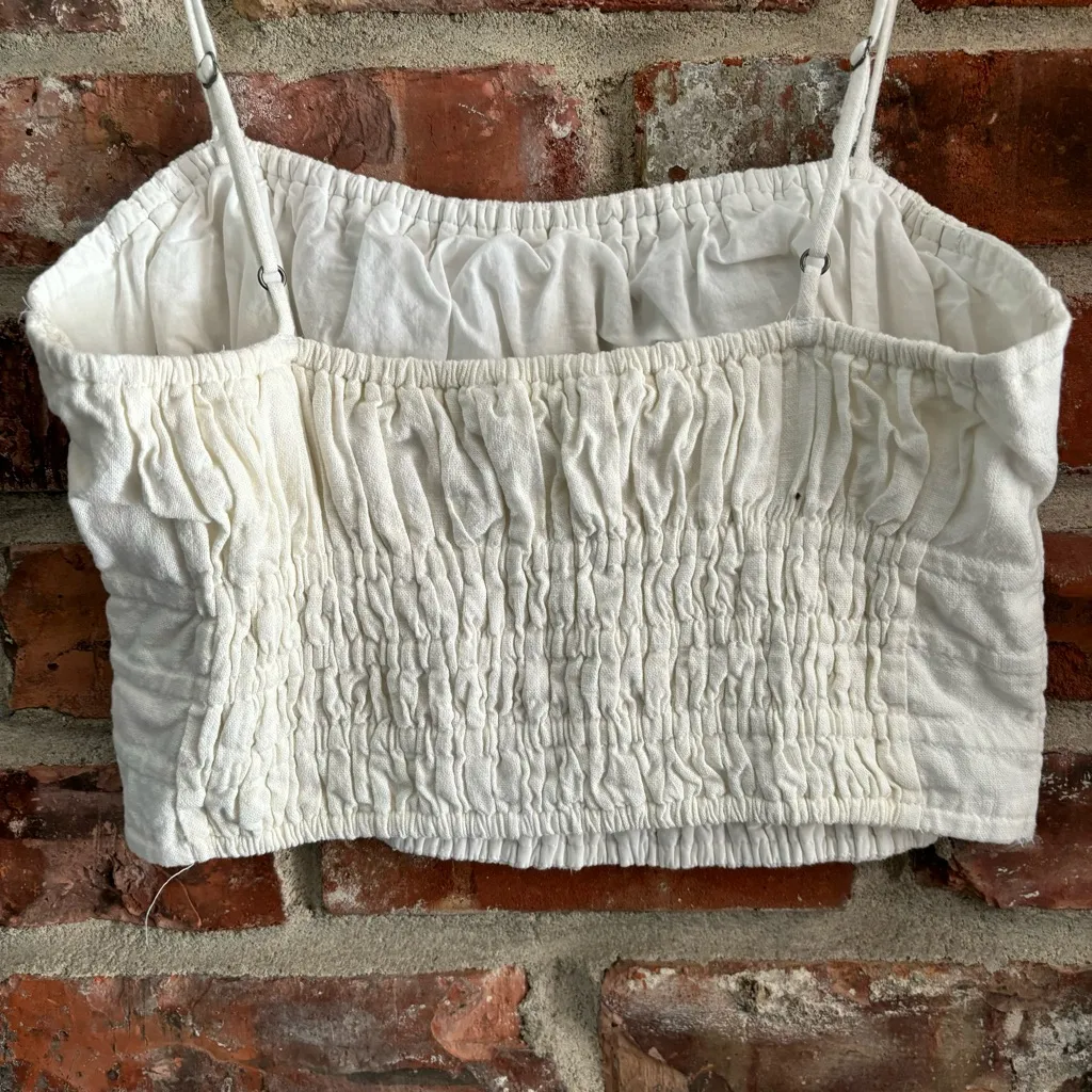 Abercrombie White Crinkle Texture Linen Crop Smock Tank Top, M - Image 6