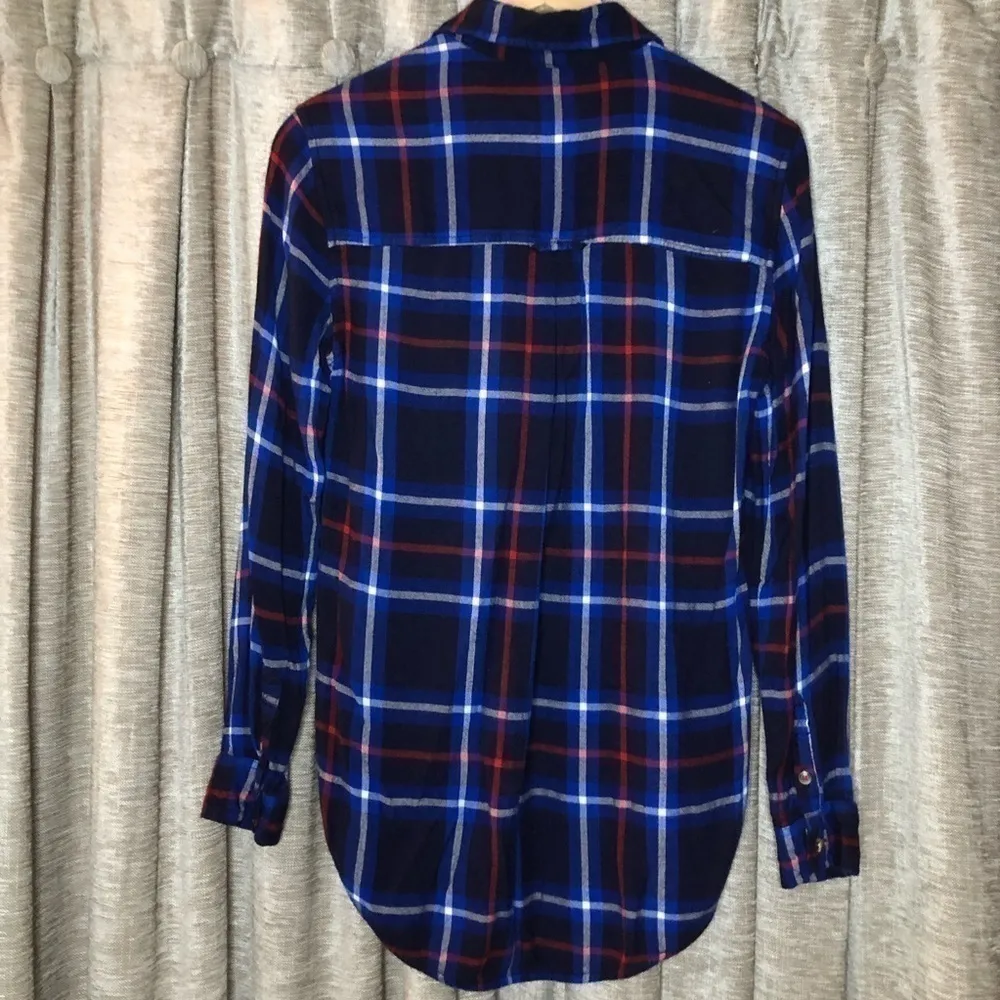 American Eagle Boyfriend Oversize Fit Blue Plaid Flannel Size Extra Small - Image 7