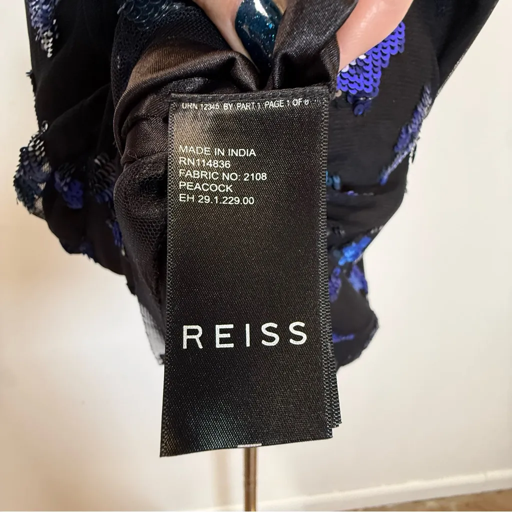 REISS Peacock Sequin Embellished Cocktail Dress Sheer Mesh Back Women’s Size 4 - Image 14
