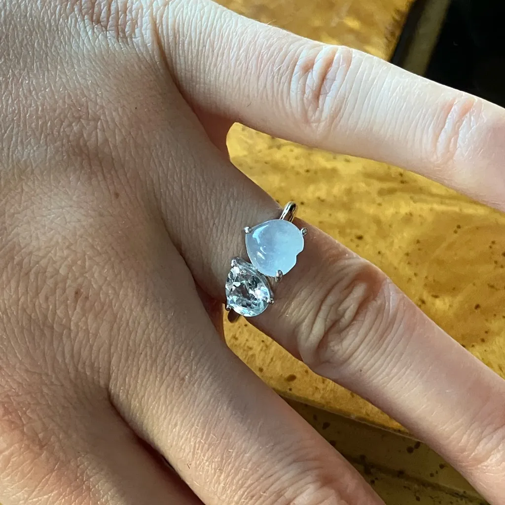 Natural Aquamarine Sterling Silver Heart Ring Size 5.75 - Image 4