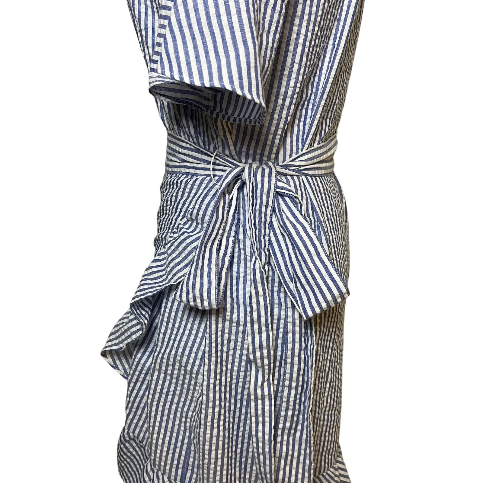 Vineyard Vines Seersucker Wrap Dress Blue White Size 0 V-Neck Ruffle Hem Preppy‎ - Image 8