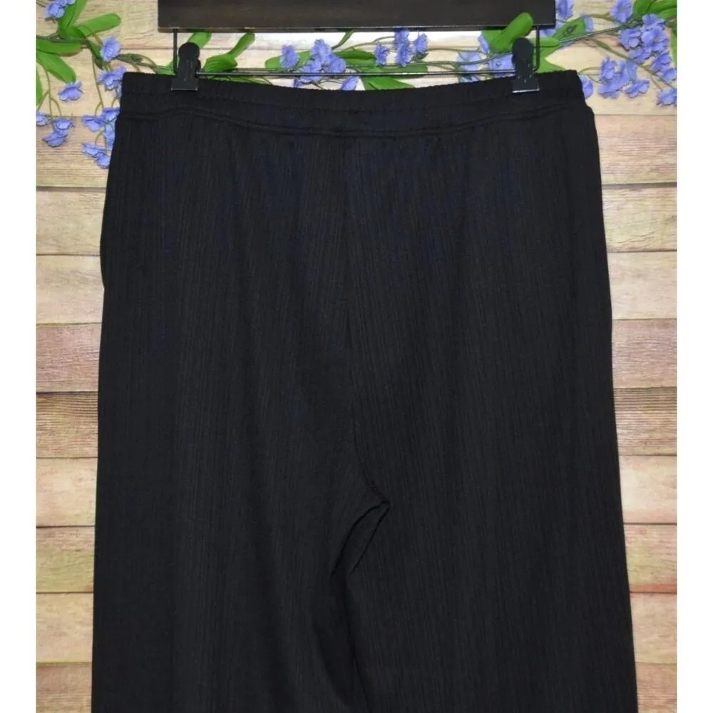 Modern Works Ladies L Black Ribbed Casual Pull On Pants Pockets Wide Leg Comfy Size L - Image 4