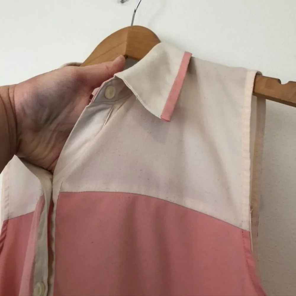 MINE Rose Pink Cream Beige Colorblock Sleeveless Button Down Tank Blouse JUNIORS Size L - Image 5