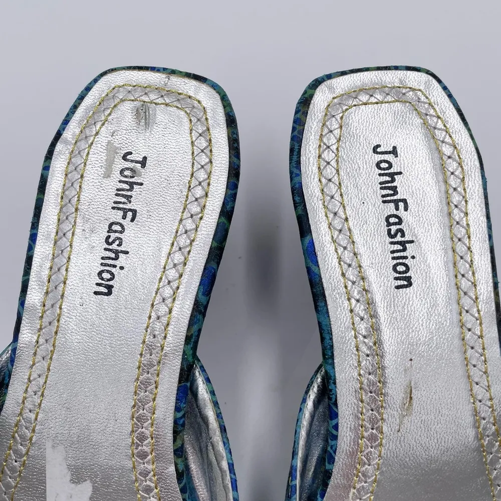 JohnFashion Women's Embellished Beaded Wedge Heel Mules Size 7 Bohemian Colorful Blue - Image 5