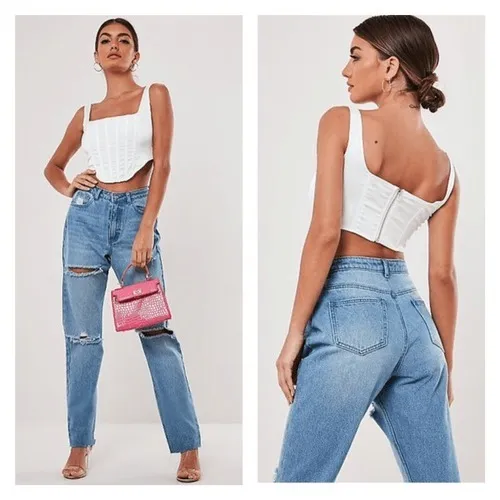 stassie x missguided white‎ satin corset top Size 4 Boning Crop Back Zip white - Image 2