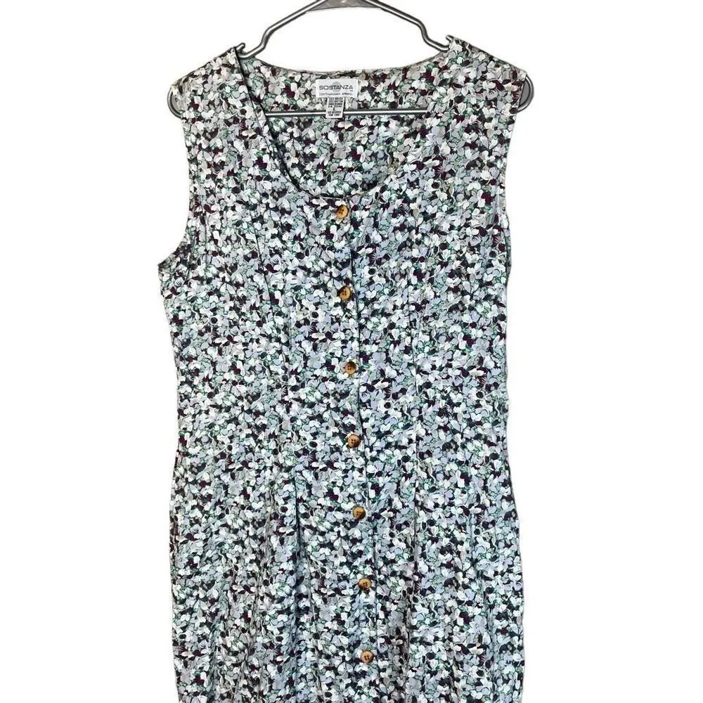‎Vintage Sostanza Sleeveless flower print dress Green Size L - Image 2