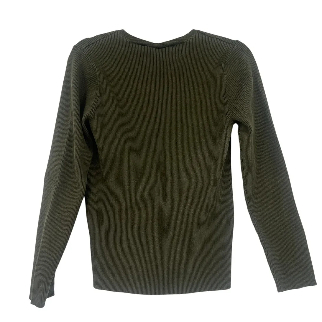 Y2K Polo Jeans Co Womens Sweater Sz XL Olive Ribbed Preppy  V-Neck  Vintage Flag - Image 4