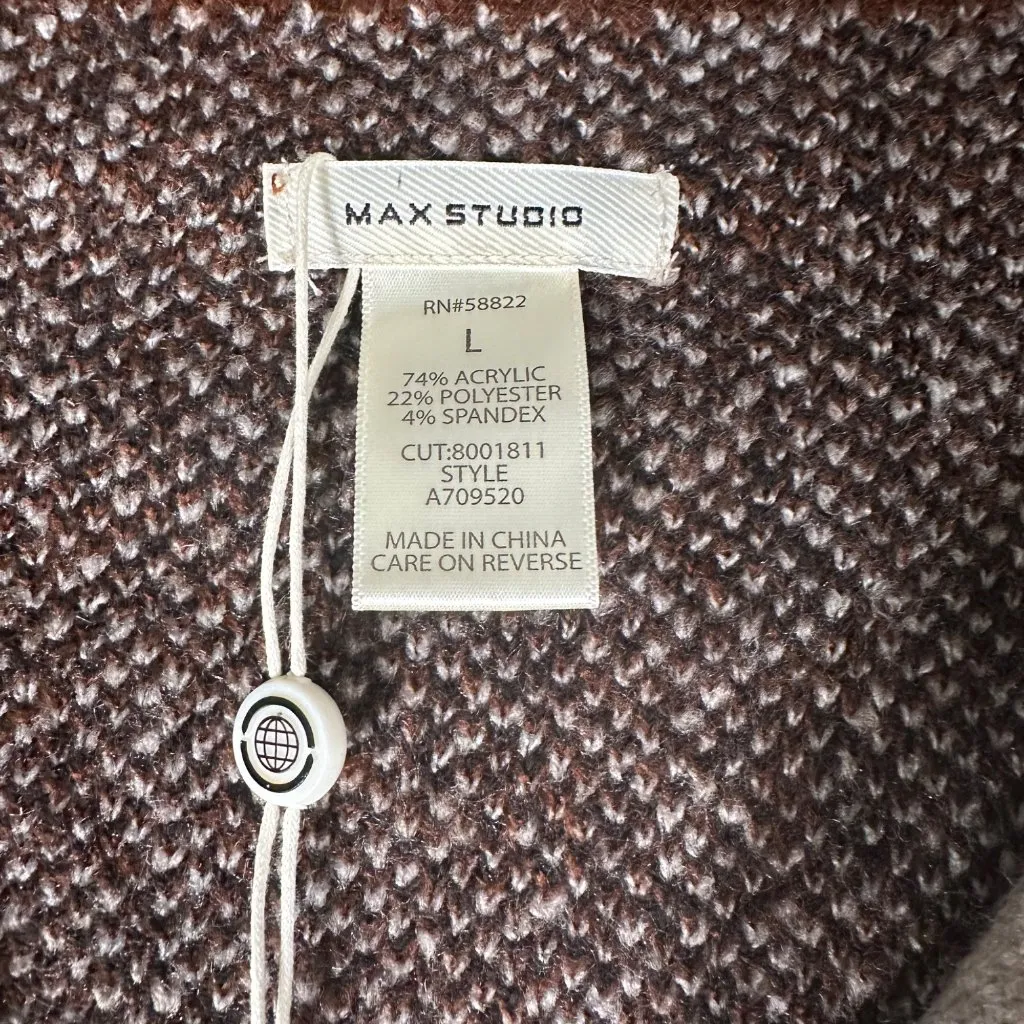 Max Studio Womens Large Thick Striped Open Front Cardigan‎ Long Jacquard Sweater - Image 9